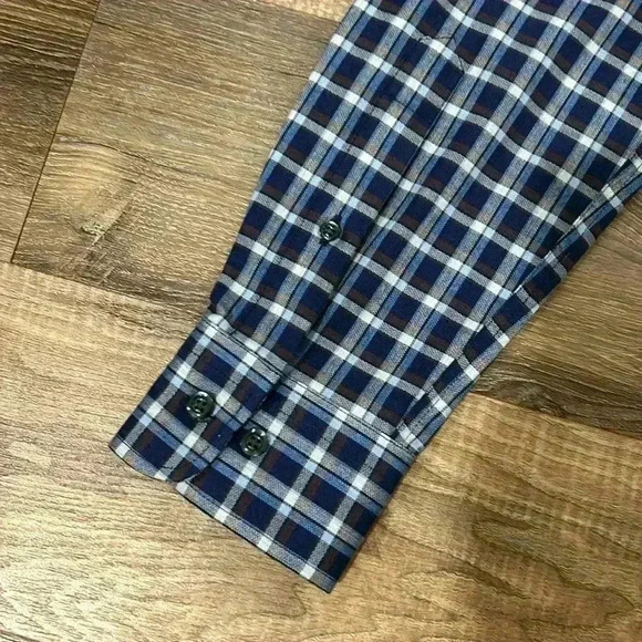 Joseph A. Banks Men’s Plaid Slim Fit Button Up Long Sleeve Shirt Navy Sz Medium - Picture 9 of 11